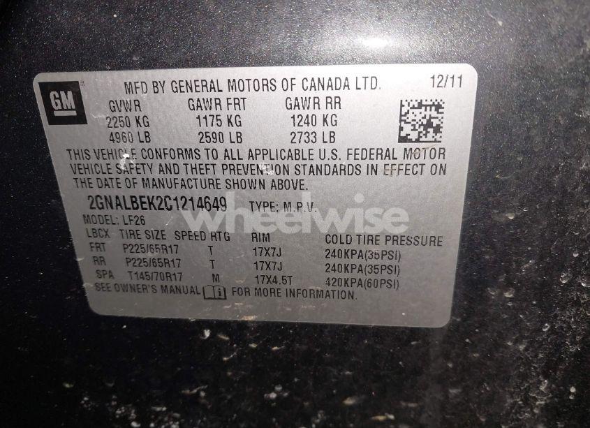 Photo 9 of 2012 Chevrolet Equinox LS (VIN 2GNALBEK2C1214649)