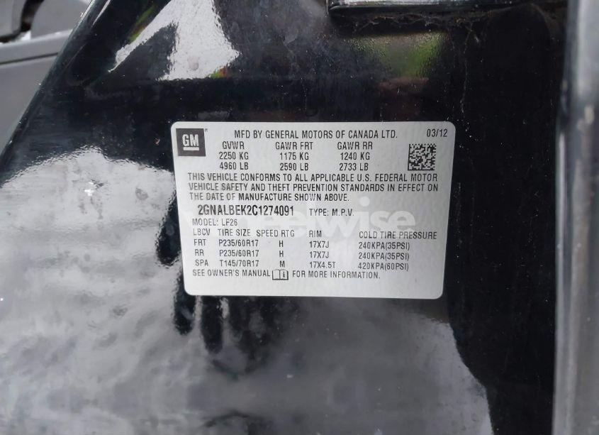 Photo 9 of 2012 Chevrolet Equinox LS (VIN 2GNALBEK2C1274091)