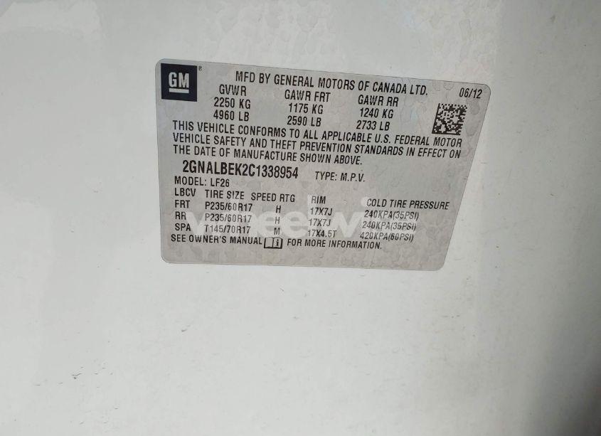 Photo 9 of 2012 Chevrolet Equinox LS (VIN 2GNALBEK2C1338954)