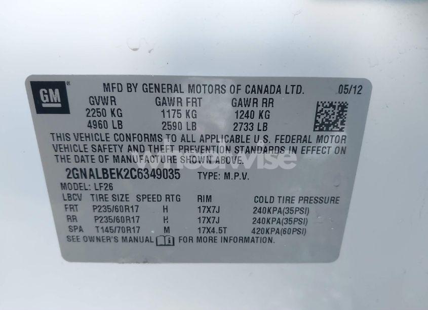 Photo 9 of 2012 Chevrolet Equinox LS (VIN 2GNALBEK2C6349035)