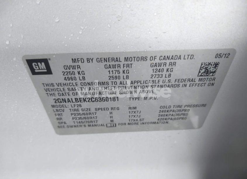 Photo 9 of 2012 Chevrolet Equinox LS (VIN 2GNALBEK2C6360181)