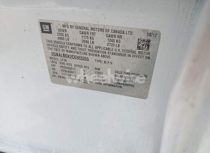 Photo 9 of 2012 Chevrolet Equinox LS (VIN 2GNALBEK2C6363260)