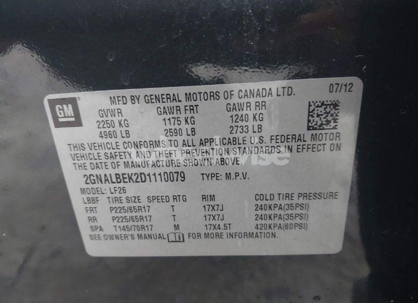 Photo 9 of 2013 Chevrolet Equinox LS (VIN 2GNALBEK2D1110079)