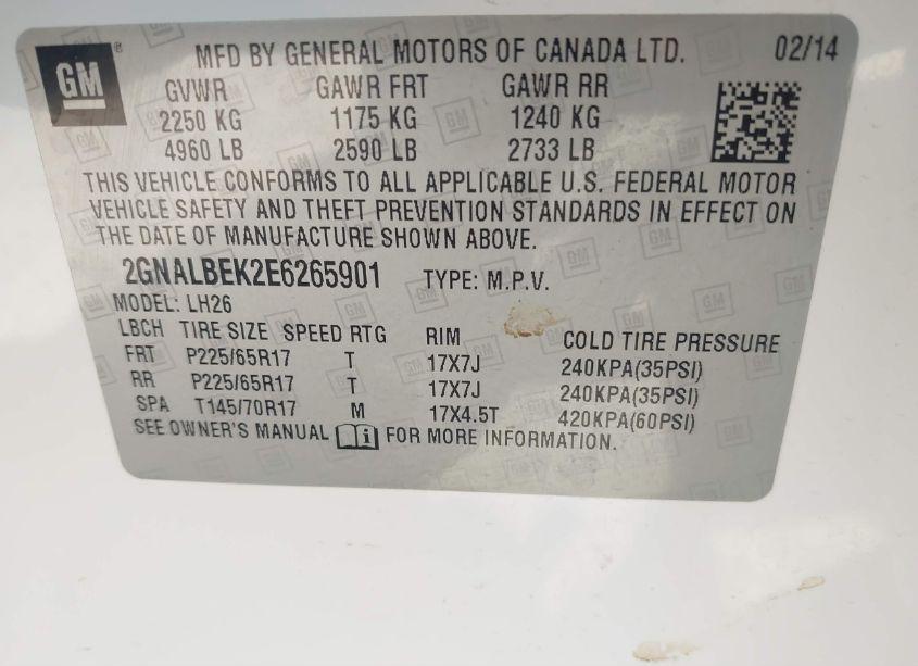 Photo 9 of 2014 Chevrolet Equinox 1LT (VIN 2GNALBEK2E6265901)