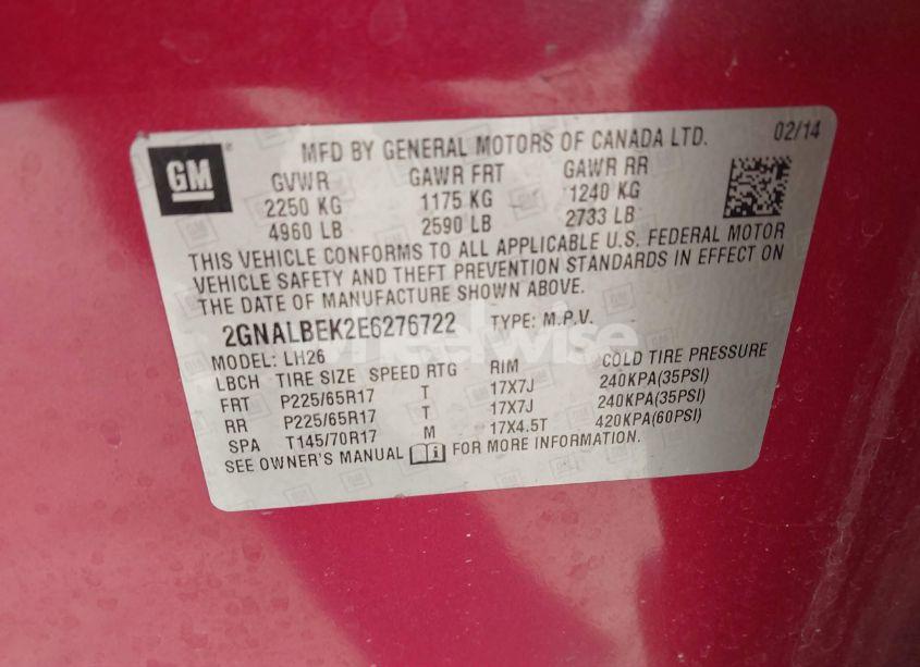 Photo 9 of 2014 Chevrolet Equinox 1LT (VIN 2GNALBEK2E6276722)