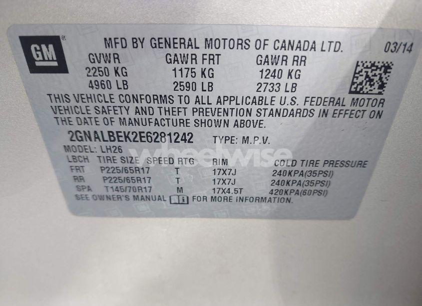 Photo 9 of 2014 Chevrolet Equinox 1LT (VIN 2GNALBEK2E6281242)