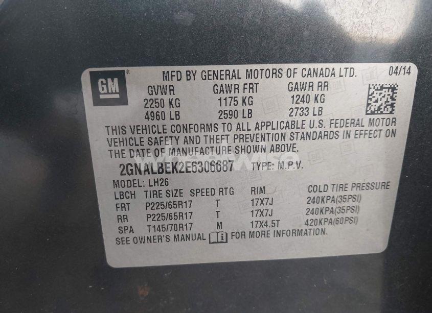 Photo 9 of 2014 Chevrolet Equinox 1LT (VIN 2GNALBEK2E6306687)