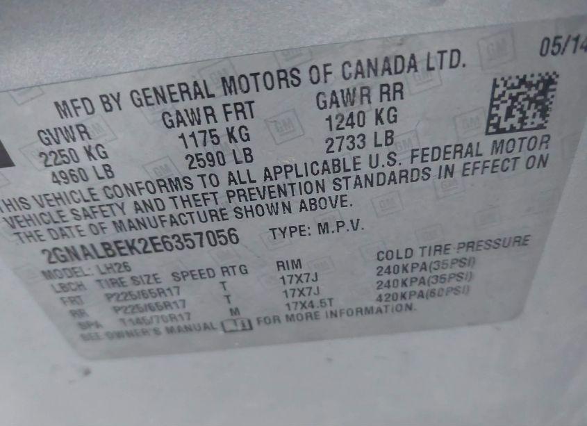 Photo 9 of 2014 Chevrolet Equinox 1LT (VIN 2GNALBEK2E6357056)