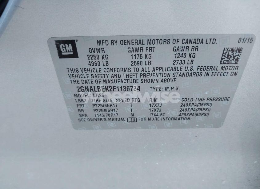 Photo 9 of 2015 Chevrolet Equinox 1LT (VIN 2GNALBEK2F1136734)