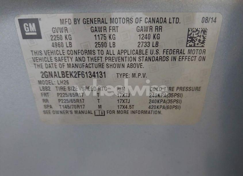 Photo 9 of 2015 Chevrolet Equinox 1LT (VIN 2GNALBEK2F6134131)