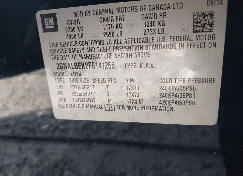 Photo 9 of 2015 Chevrolet Equinox 1LT (VIN 2GNALBEK2F6141256)
