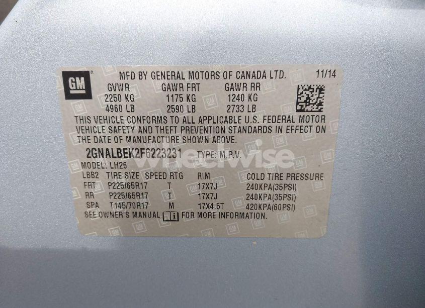 Photo 9 of 2015 Chevrolet Equinox 1LT (VIN 2GNALBEK2F6223231)