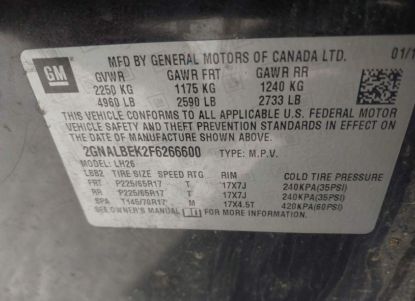 Photo 9 of 2015 Chevrolet Equinox 1LT (VIN 2GNALBEK2F6266600)