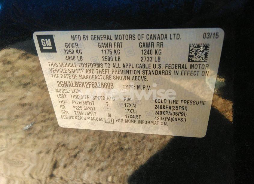 Photo 9 of 2015 Chevrolet Equinox 1LT (VIN 2GNALBEK2F6325693)