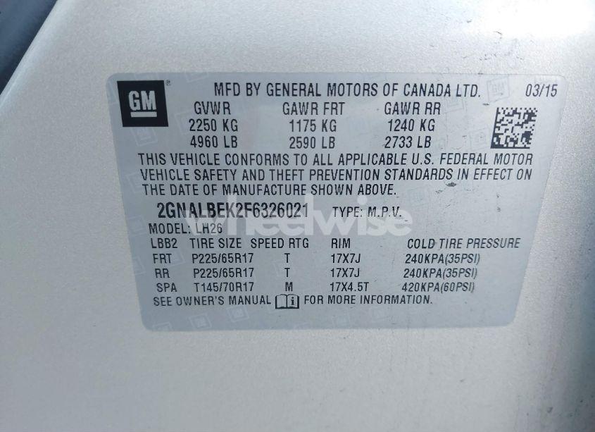 Photo 9 of 2015 Chevrolet Equinox 1LT (VIN 2GNALBEK2F6326021)