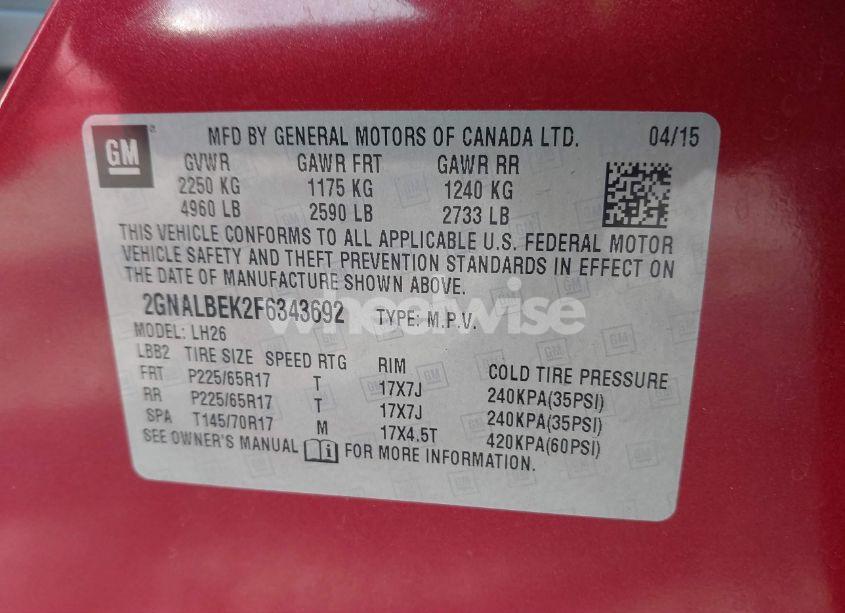 Photo 9 of 2015 Chevrolet Equinox 1LT (VIN 2GNALBEK2F6343692)