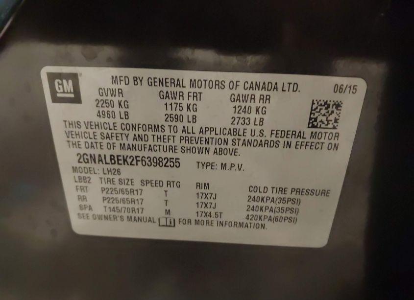 Photo 9 of 2015 Chevrolet Equinox 1LT (VIN 2GNALBEK2F6398255)