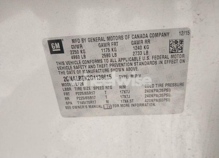 Photo 9 of 2016 Chevrolet Equinox LS (VIN 2GNALBEK2G1138615)