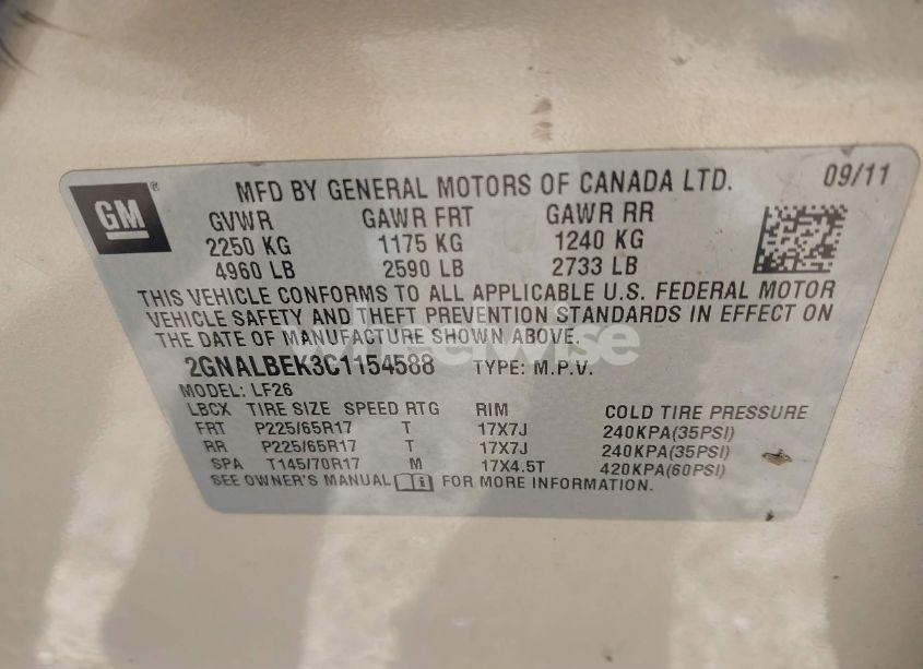 Photo 9 of 2012 Chevrolet Equinox LS (VIN 2GNALBEK3C1154588)