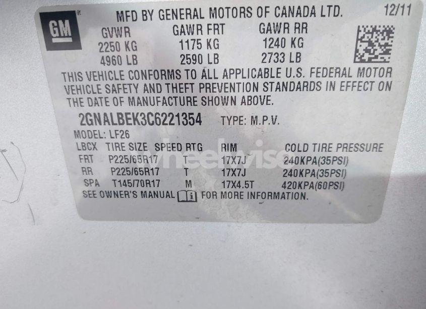 Photo 9 of 2012 Chevrolet Equinox LS (VIN 2GNALBEK3C6221354)