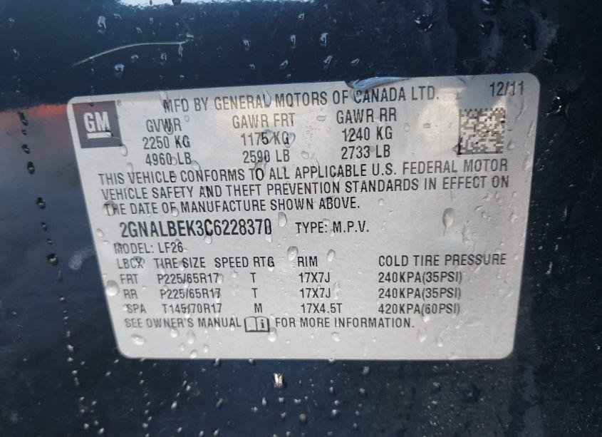 Photo 9 of 2012 Chevrolet Equinox LS (VIN 2GNALBEK3C6228370)