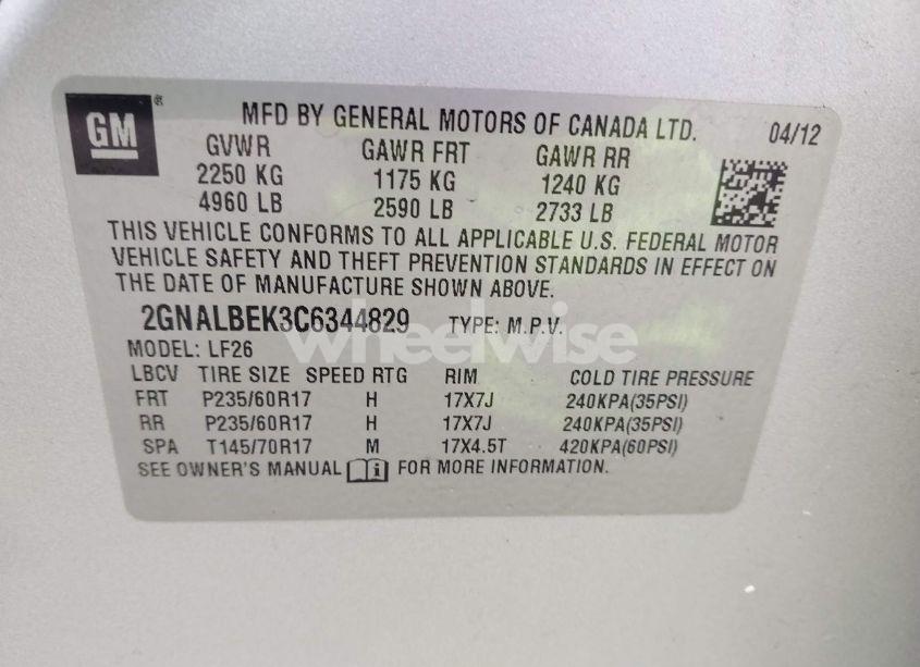 Photo 9 of 2012 Chevrolet Equinox LS (VIN 2GNALBEK3C6344829)