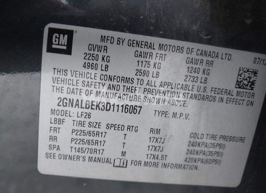 Photo 9 of 2013 Chevrolet Equinox LS (VIN 2GNALBEK3D1116067)