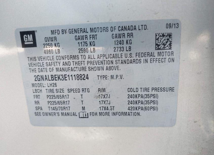 Photo 9 of 2014 Chevrolet Equinox 1LT (VIN 2GNALBEK3E1118824)