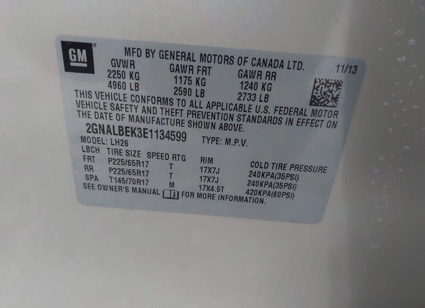 Photo 9 of 2014 Chevrolet Equinox 1LT (VIN 2GNALBEK3E1134599)