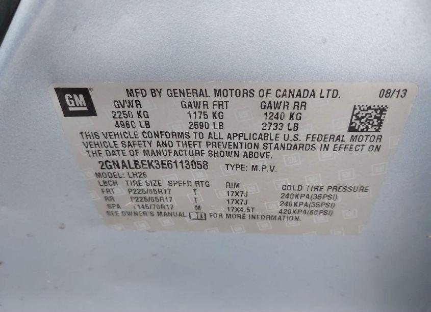 Photo 9 of 2014 Chevrolet Equinox 1LT (VIN 2GNALBEK3E6113058)