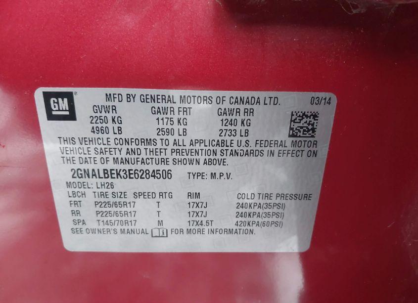 Photo 9 of 2014 Chevrolet Equinox 1LT (VIN 2GNALBEK3E6284506)