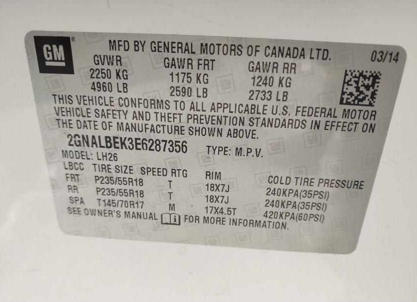 Photo 9 of 2014 Chevrolet Equinox 1LT (VIN 2GNALBEK3E6287356)