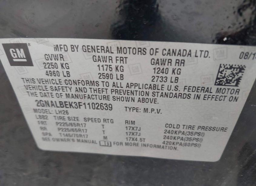 Photo 9 of 2015 Chevrolet Equinox 1LT (VIN 2GNALBEK3F1102639)