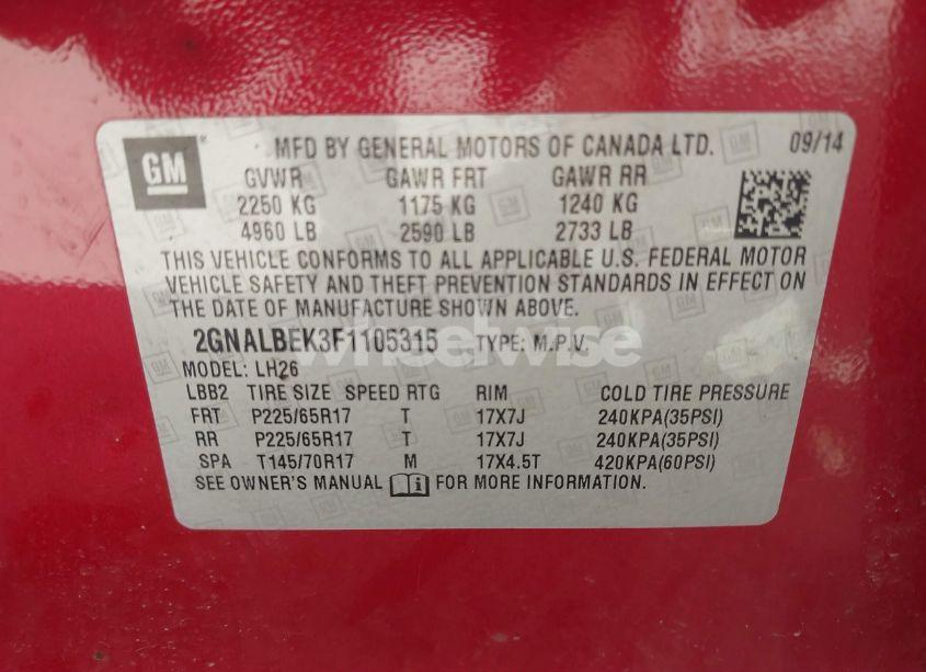 Photo 9 of 2015 Chevrolet Equinox 1LT (VIN 2GNALBEK3F1105315)