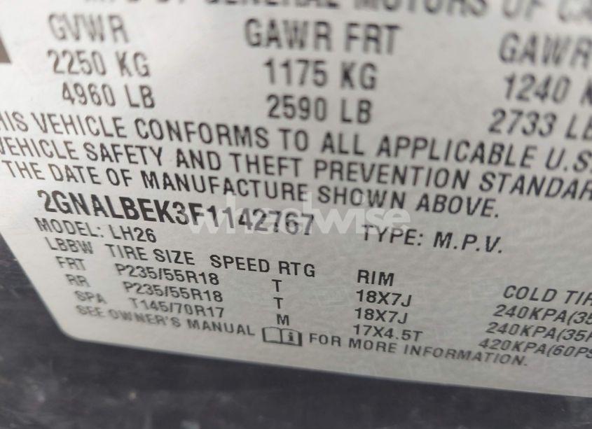 Photo 9 of 2015 Chevrolet Equinox 1LT (VIN 2GNALBEK3F1142767)