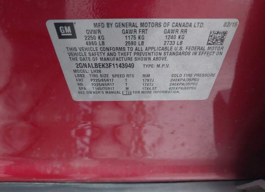 Photo 9 of 2015 Chevrolet Equinox 1LT (VIN 2GNALBEK3F1143949)