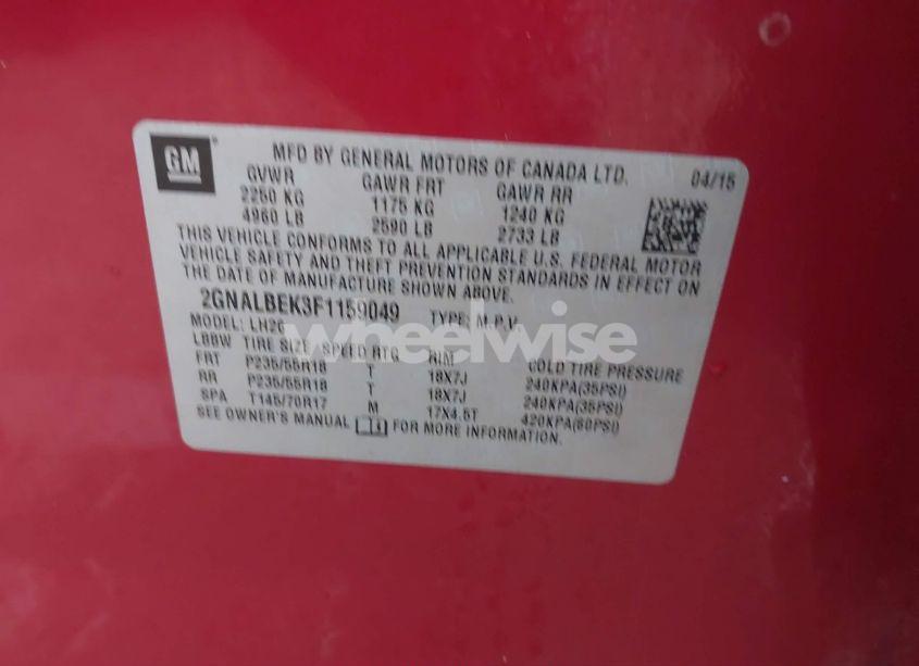 Photo 9 of 2015 Chevrolet Equinox 1LT (VIN 2GNALBEK3F1159049)