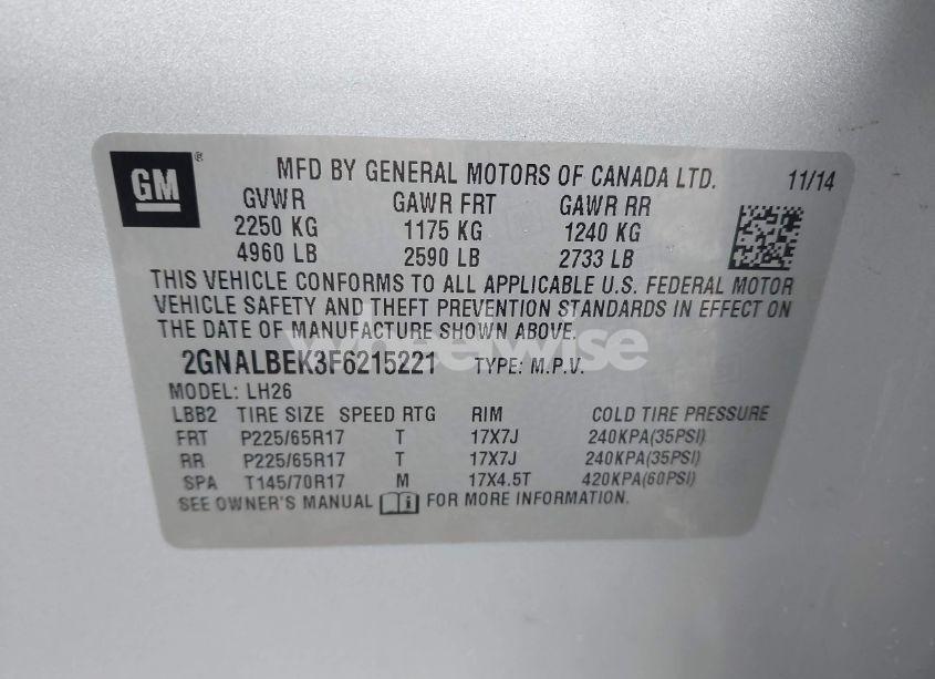 Photo 9 of 2015 Chevrolet Equinox 1LT (VIN 2GNALBEK3F6215221)