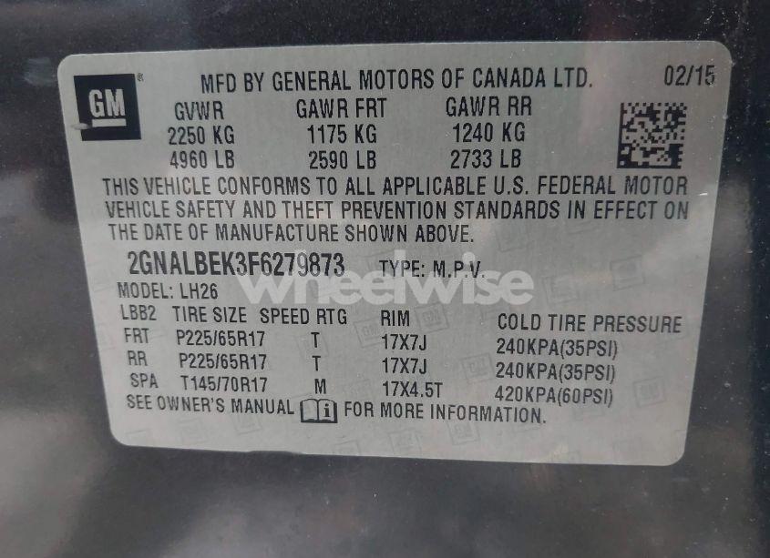 Photo 9 of 2015 Chevrolet Equinox 1LT (VIN 2GNALBEK3F6279873)