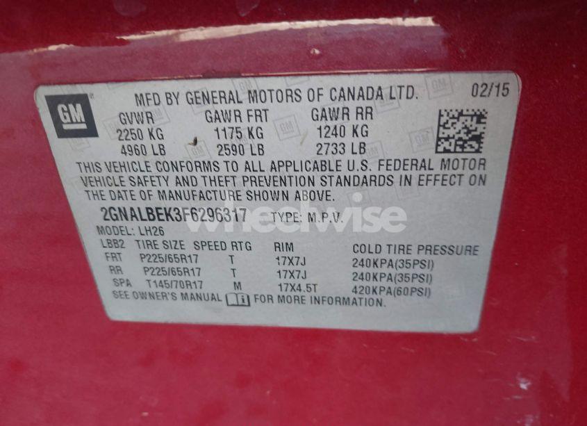 Photo 9 of 2015 Chevrolet Equinox 1LT (VIN 2GNALBEK3F6296317)