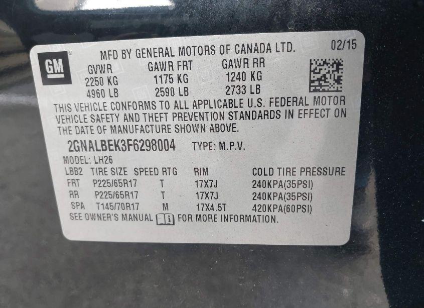 Photo 9 of 2015 Chevrolet Equinox 1LT (VIN 2GNALBEK3F6298004)