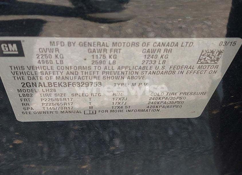 Photo 9 of 2015 Chevrolet Equinox 1LT (VIN 2GNALBEK3F6329753)