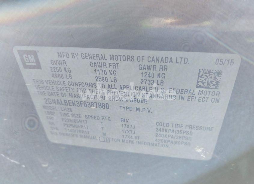 Photo 9 of 2015 Chevrolet Equinox 1LT (VIN 2GNALBEK3F6387880)