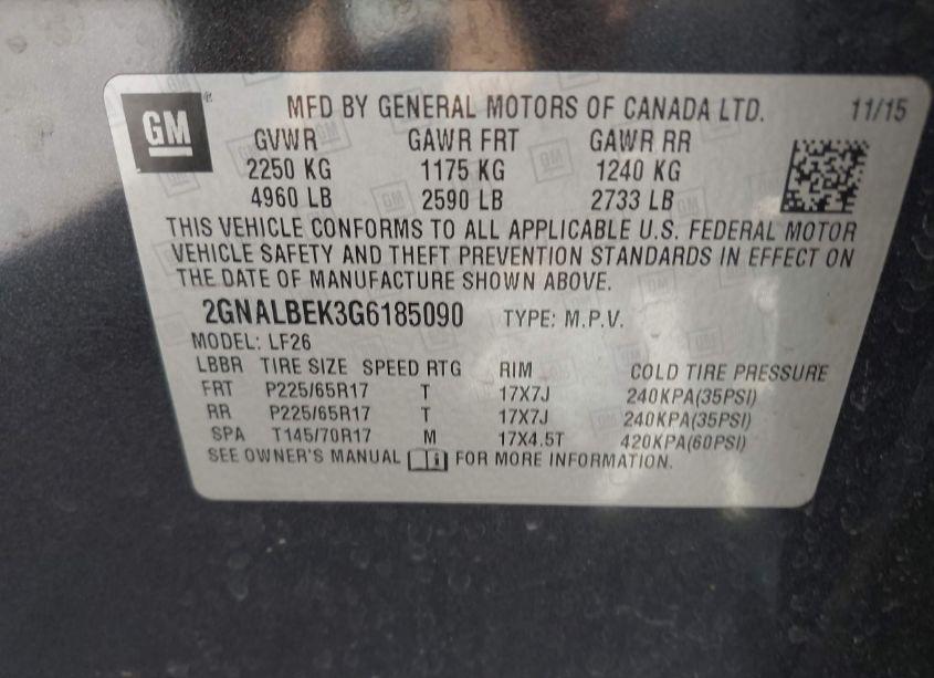 Photo 9 of 2016 Chevrolet Equinox LS (VIN 2GNALBEK3G6185090)