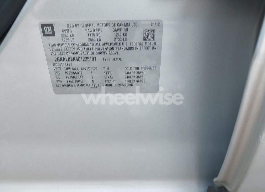 Photo 9 of 2012 Chevrolet Equinox LS (VIN 2GNALBEK4C1225197)