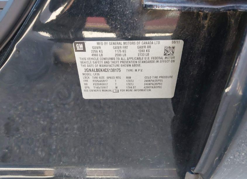 Photo 9 of 2012 Chevrolet Equinox LS (VIN 2GNALBEK4C6138175)