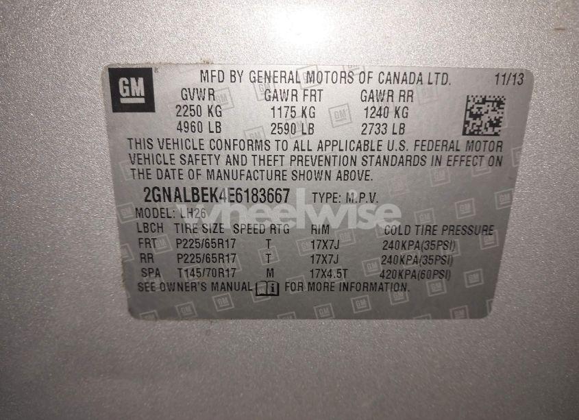 Photo 9 of 2014 Chevrolet Equinox 1LT (VIN 2GNALBEK4E6183667)