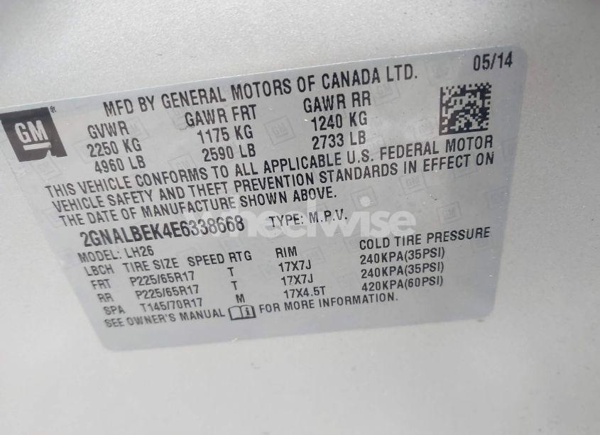 Photo 9 of 2014 Chevrolet Equinox 1LT (VIN 2GNALBEK4E6338668)