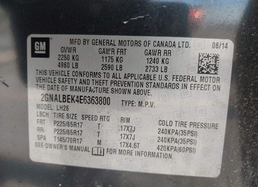 Photo 9 of 2014 Chevrolet Equinox 1LT (VIN 2GNALBEK4E6363800)