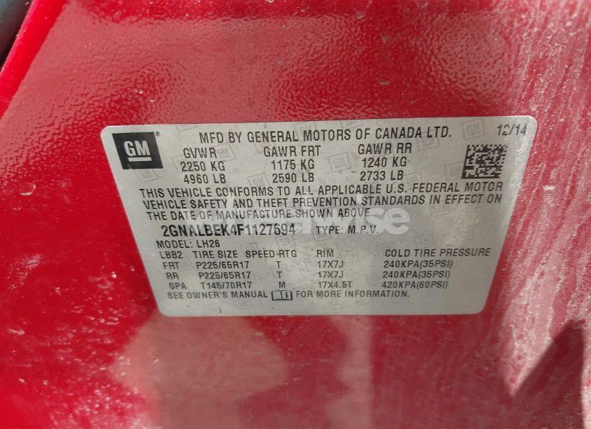 Photo 9 of 2015 Chevrolet Equinox 1LT (VIN 2GNALBEK4F1127694)